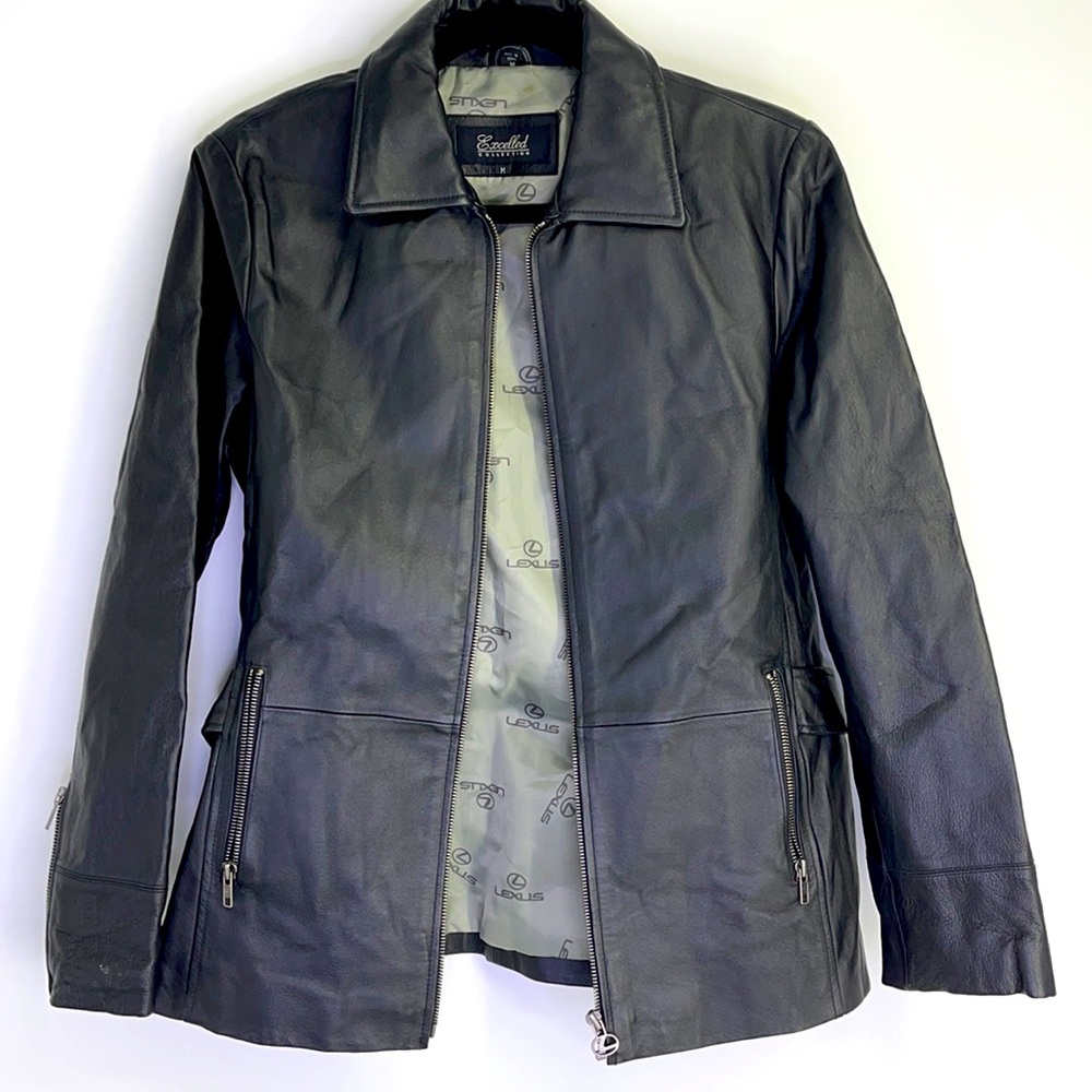 Excelled Leather Jacket Women Medium Black Zip Moto Style Lexus Logo Lining